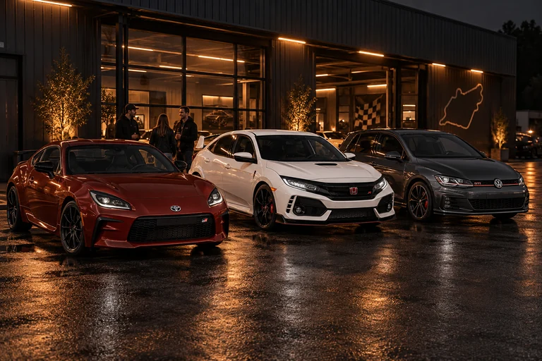 Autofans bei einem abendlichen Treffen mit Toyota, Honda und VW