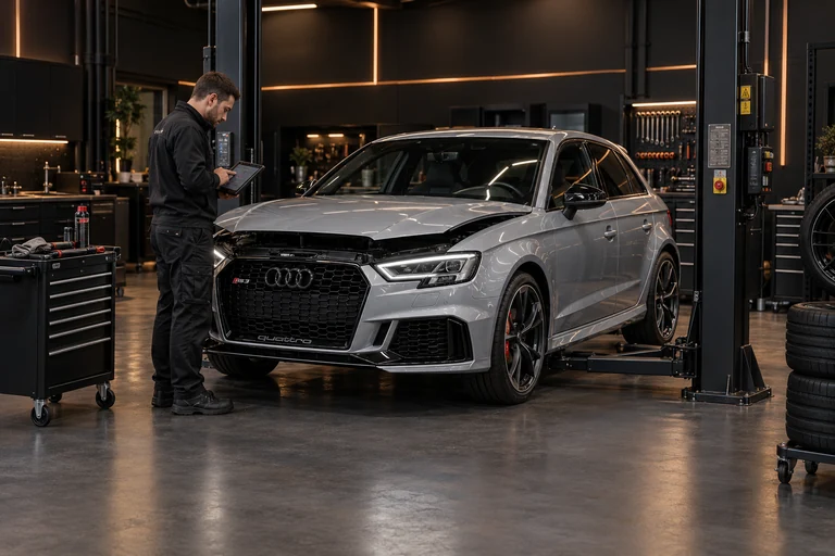 Fahrzeugdiagnose an einem Audi in einer Werkstatt