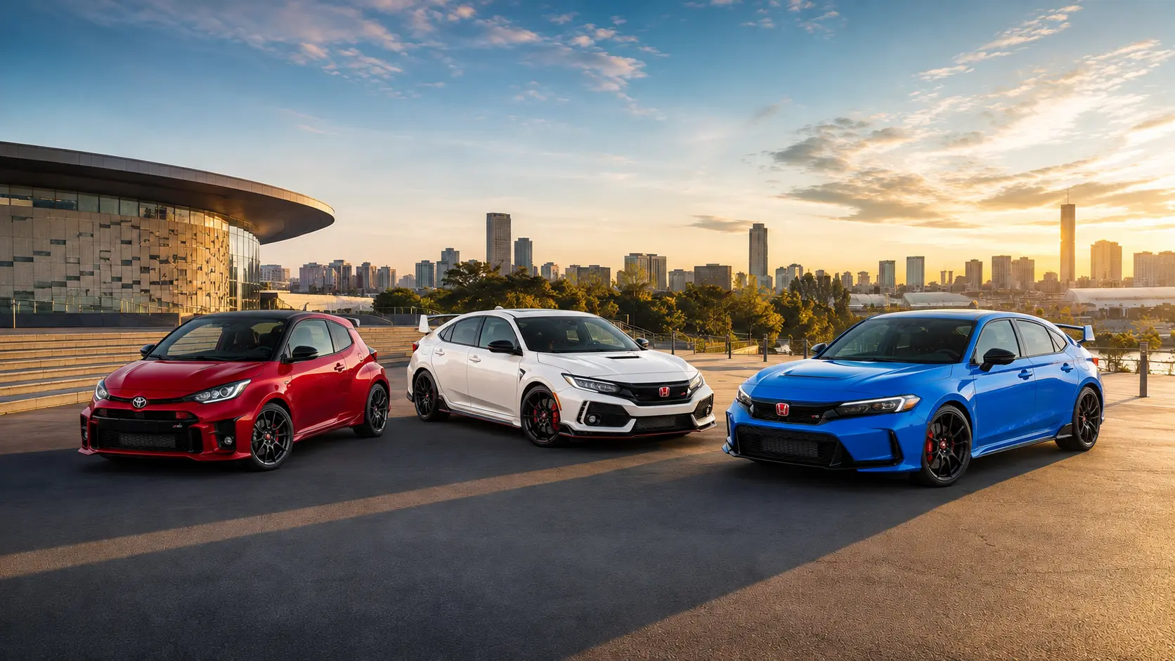 Roter, weißer und blauer Honda Civic Type R beim Treffen