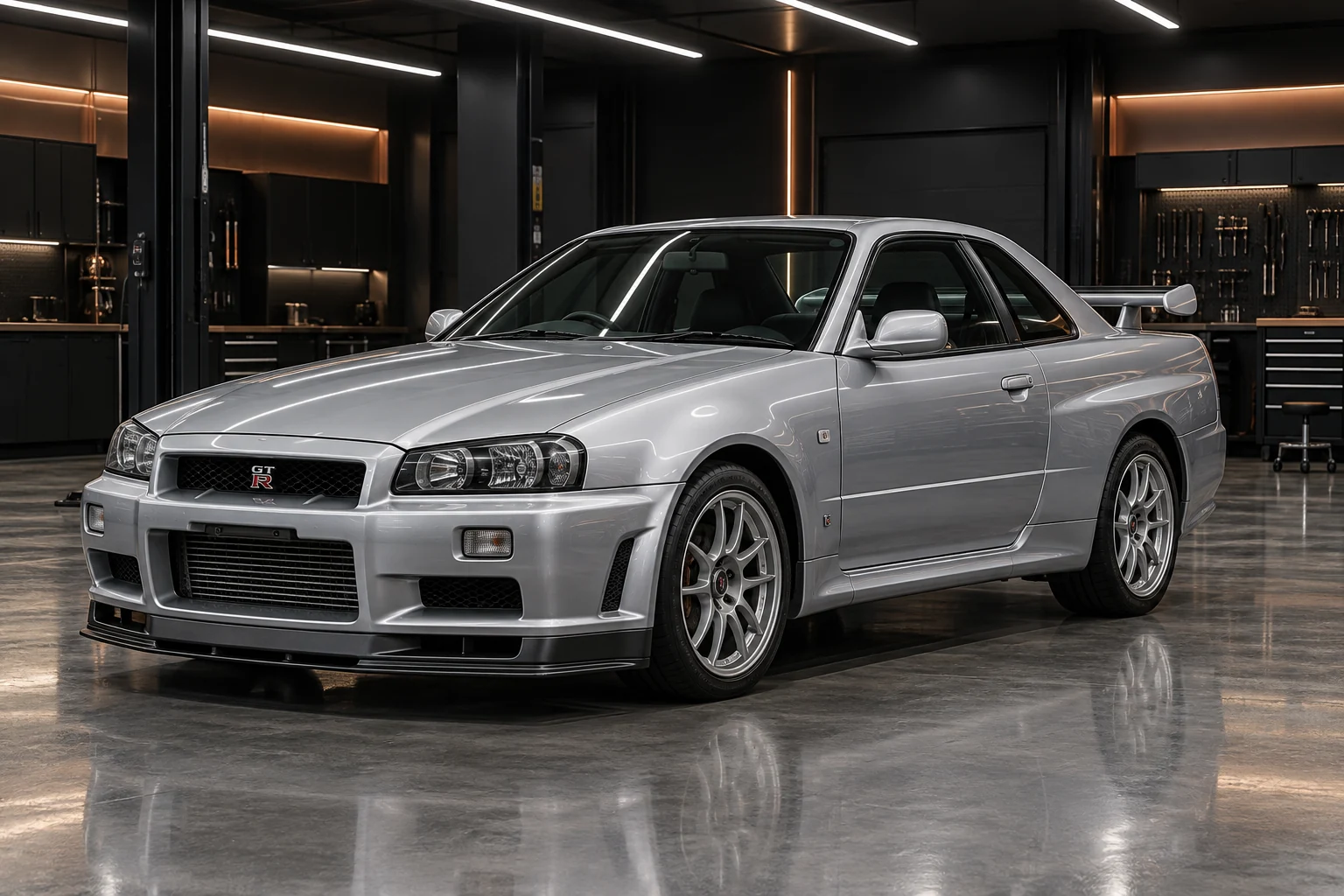 Ausgangsdesign: silberner Nissan Skyline GT-R mit silbernen Felgen